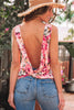 Pink Floral Round Neck Twisted Cut Out Back Tank Top