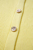 Yellow Cream Ribbed Knit Contrast Frilled Short Sleeve Sweater Cardigan