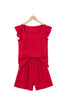 Fiery Red Textured Square Neck Top and Shirred High Waist Shorts Set