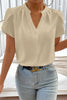 Sail Blue Silky Notched Neckline Petal Sleeve Blouse
