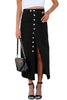 Black Button Fly Side Split High Waist Denim Midi Skirt