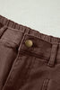 Coffee Solid Color Square Patch Pocket Ankle-length Barrel Jeans