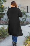 Black Flower Embroidered Drop Shoulder Open Front Duster Cardigan