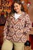 Red Plus Size Western Fashion Aztec Patterned Half Zip High Neck Hoodie