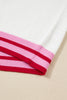 White Striped Trim Bow Graphic Round Neck Drop Shoulder Sweater