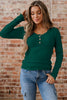 Skobeloff Lace Neckline Button Decor Lettuce Edge Long Sleeve Ribbed Top