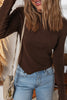 Cinnamon Lettuce Trim Raw Seam Patchwork Jacquard Long Sleeve Top