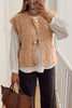 Light French Beige Big Button Accent Fuzzy Pocket Vest