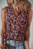 Brown Leaf Print Lace-up V Neck Crinckled Tank Top
