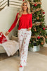 Red Solid Top and Christmas Pants Two Piece Lounge Set