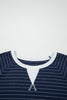Blue Stripe Contrast Trim Plus Size Ribbed T Shirt