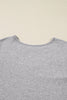 Gray Hollowed Lace Ribbed Knit Long Sleeve Patchwork Top