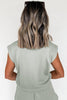 Smoke Green Quarter Zip Sleeveless Top Drawstring Shorts Casual 2pcs Outfit