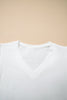 White Eyelet Embroidered Flutter Sleeve Patchwork V Neck Tee
