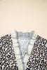 Black Leopard Print Striped Ruffled Color Block Trim V Neck Short Sleeve Blouse