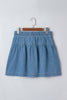 Sky Blue Half Buttons Pleated High Waist Denim Mini Skirt with Drawstring