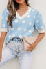 Rose Red Polka Dot Puff Short Sleeve Sweater Top