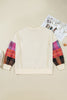 Beige Plus Size Multicolor Plaid Patchwork Sleeve Pullover Top