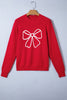 Fiery Red Bow Embroidered Graphic Ribbed Sweater Top