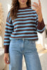 Brown Stripe Color Block Loose Crew Neck Cuffed Sweater