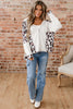 Apricot Oversized Leopard Contrast Mixed Texture Patchwork Zip Up Drop Shoulder Hoodie
