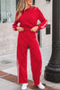 Fiery Red Varsity Striped Detail Crewneck Pullover Elastic Sweatpants 2pcs Outfit