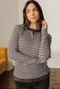 Brown Faux Two Piece Textured Striped Round Neck Long Sleeve T Shirt
