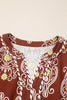 Brown Floral Print Belted Striped Trim Tiered Maxi Dress