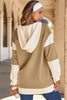 Light French Beige Waffle Contrast Knit Color Block Patchwork Button Front Oversize Hoodie