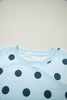 Sky Blue Ribbed Trim Polka Dot Print Tank Split Mini Skort 2pcs Set