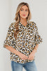 Khaki Leopard Print Ruffle Trim 3/4 Sleeve Loose Shirt