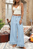 Beau Blue Plus Size Elastic Waist Ruffled Wide Leg Denim Pants