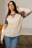 Brown Floral Print Patchwork Color Block Long Sleeve Top