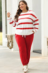 Black Stripe Drop Shoulder Pullover and Jogger Pants Set