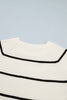 White Stripe Ribbed Knit Half Sleeve Loose Sweater Tee