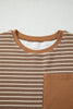 Khaki Stripe Crew Neck Tee Drawstring Waist Cropped Pants Set