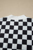 Pink Checkered Print Color Block Trim Mock Neck Short Set
