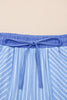 Sky Blue Stripe Crew Neck Tee Drawstring Waist Cropped Pants Set