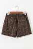 Brown Leopard Print Elastic Waist Drawstring Denim Skort