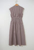 Coffee Plaid Print Full Zipper Cinched Waist Fit Flare Sleeveless Maxi Dress