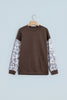 Coffee Camouflage Sleeve Crewneck Baggy Pullover Sweatshirt