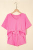 Myosotis V Neck Drop Shoulder Tee and Patchwork Drawstring Shorts Set