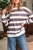 Brown Stripe Crew Neck Drop Shoulder Pullover Sweatshirt