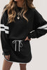 Black Varsity Stripe Detail Drop Shoulder Pullover Mini Skirt Set