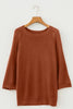 Coffee Ribbed Knit Round Neck Short Sleeve Sweater