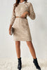 Parchment Button Lace Detail Raglan Sleeve Shift Mini Sweater Dress