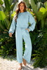 Flamingo Drop Shoulder Puff Sleeve Crop Pullover Drawstring Wide Leg Pants Set