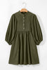 Vineyard Green Corduroy Snap Buttons Empire Waist Bracelet Sleeve Dress