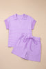Khaki Stripe Dolman Sleeve Polo Shirt and Drawstring Shorts Set