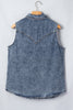 Ashleigh Blue Solid Denim Button Front Pocket Sleeveless Cowboy Vest